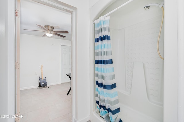 1870 S Air Park Rd, Edgewater, FL 32141 - full bath featuring a shower with curtain and ceiling fan