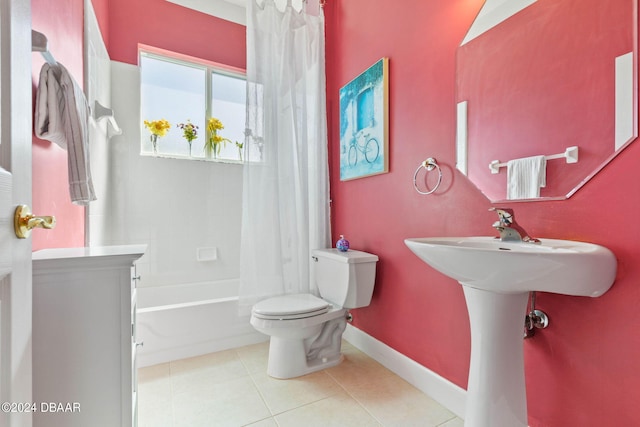 bathroom featuring toilet, tile patterned floors, and shower / bathtub combination with curtain