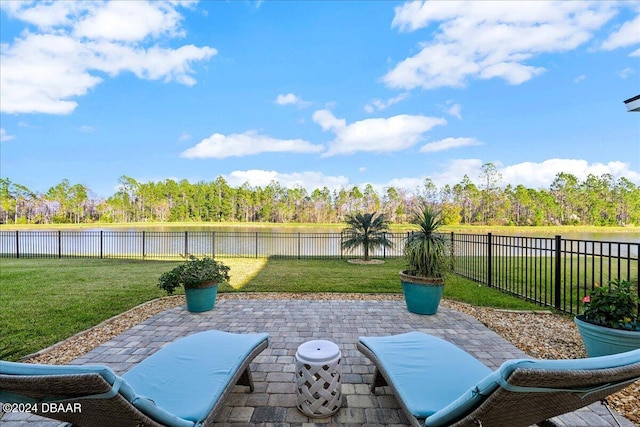 view of patio / terrace with a water view