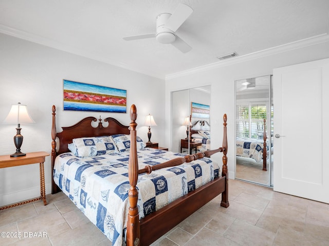 1601 S Riverside Dr, Edgewater, FL 32132 - bedroom featuring ornamental molding, a ceiling fan, and a closet