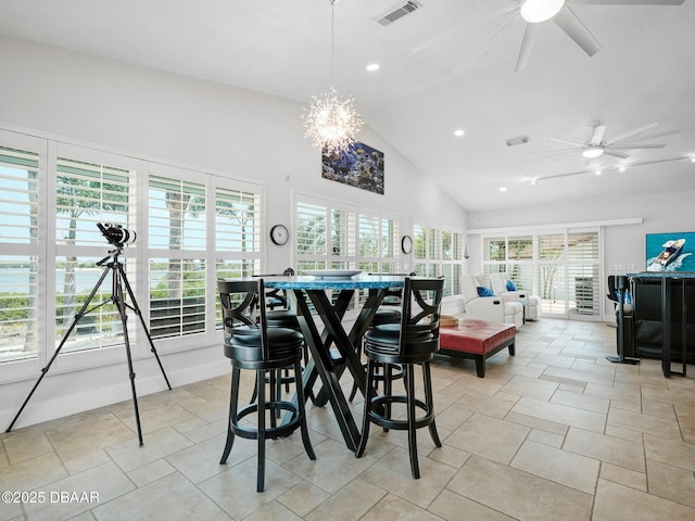 1601 S Riverside Dr, Edgewater, FL 32132 - dining room with ceiling fan, plenty of natural light, high vaulted ceiling, and recessed lighting