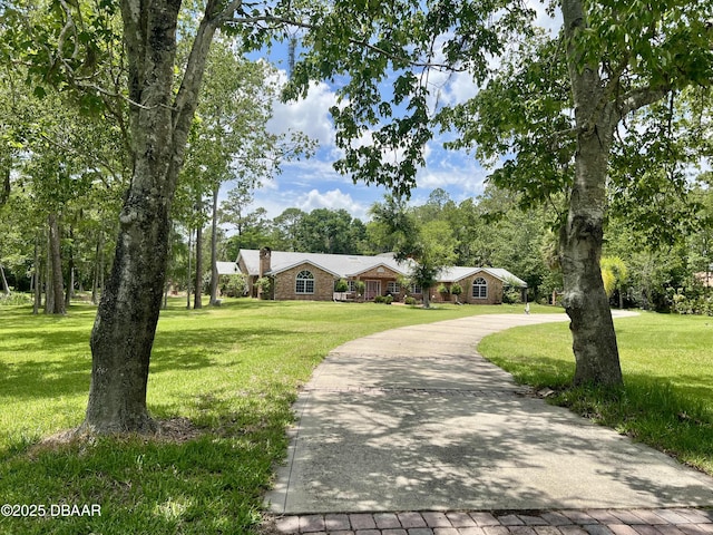 11 Winchester Rd, Ormond Beach, FL 32174 - view of front of home with a front lawn, driveway, and view of wooded area