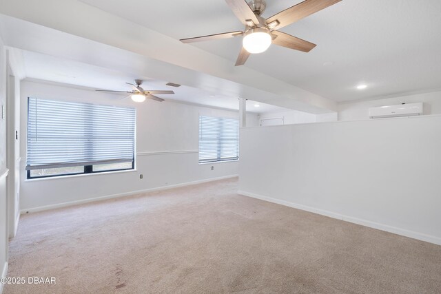 350 Citrus Club Dr, Merritt Island, FL 32953 - spare room featuring an AC wall unit, light carpet, a ceiling fan, baseboards, and recessed lighting