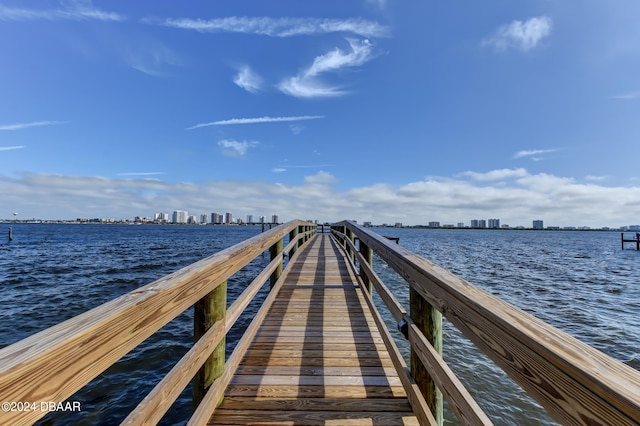 view of dock with a water view