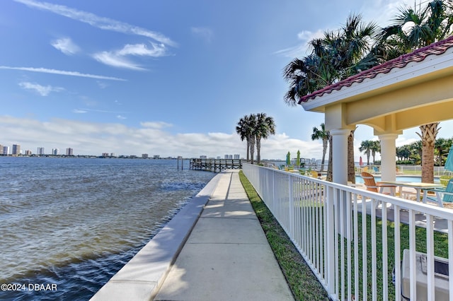 dock area featuring a water view