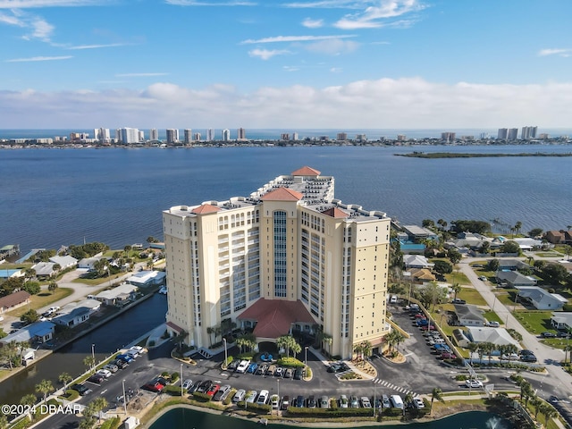 aerial view with a water view