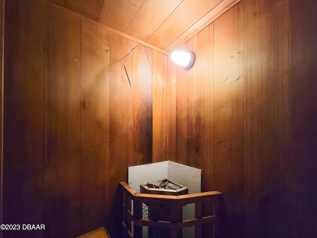 room details featuring wood walls