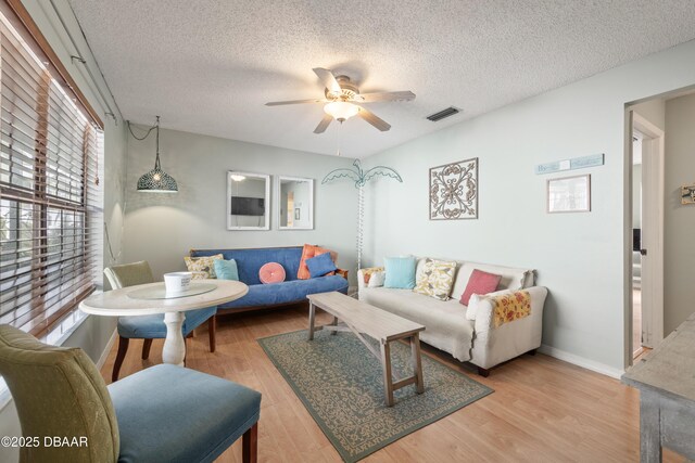 840 Center Ave Unit 21, Holly Hill, FL 32117 - living area with visible vents, ceiling fan, light wood finished floors, and a textured ceiling