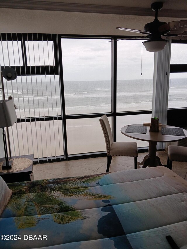 sunroom with a water view