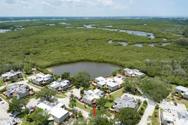 122 Cedar Dunes Dr, New Smyrna Beach, FL 32169 - aerial overview of property's location featuring a large body of water, a heavily wooded area, and nearby suburban area