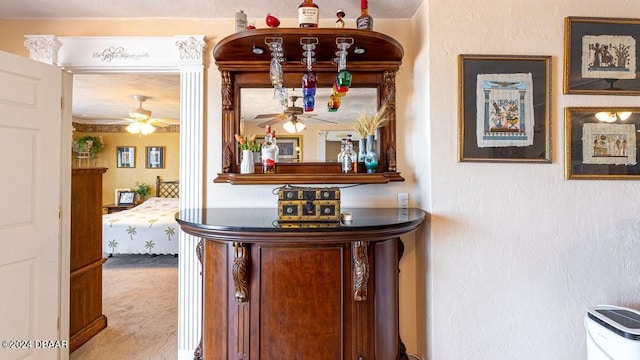 bar with light colored carpet