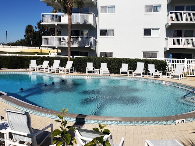 view of swimming pool featuring a patio