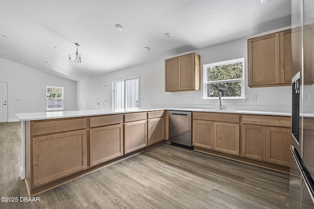 5620 Ridgewood Ave, Deleon Springs, FL 32130 - kitchen with a sink, stainless steel dishwasher, a peninsula, and wood finished floors