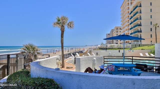 exterior space featuring a view of the beach