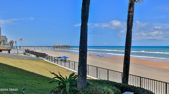 view of water feature featuring a view of the beach