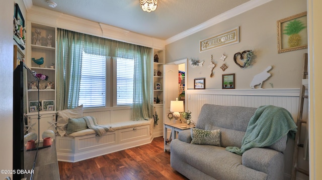 3368 Marsili Ave, New Smyrna Beach, FL 32168 - sitting room with ornamental molding, wainscoting, and dark wood finished floors