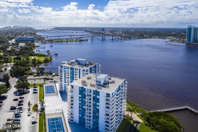 935 N Halifax Ave Unit 907, Daytona Beach, FL 32118 - drone / aerial view of a notable bridge, a large body of water, and apartment complex