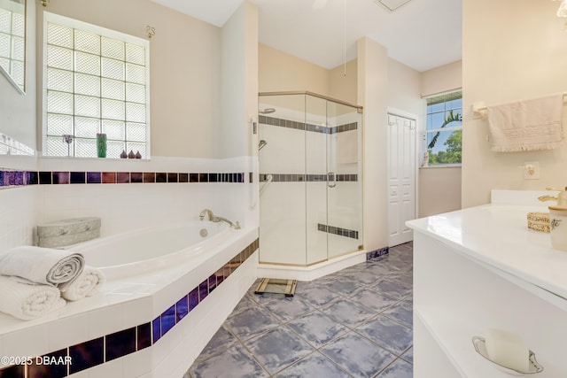 203 Prestwick Dr, New Smyrna Beach, FL 32168 - bathroom with a bath, a shower stall, and vanity