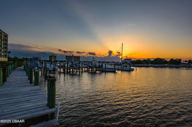 view of dock featuring a water view