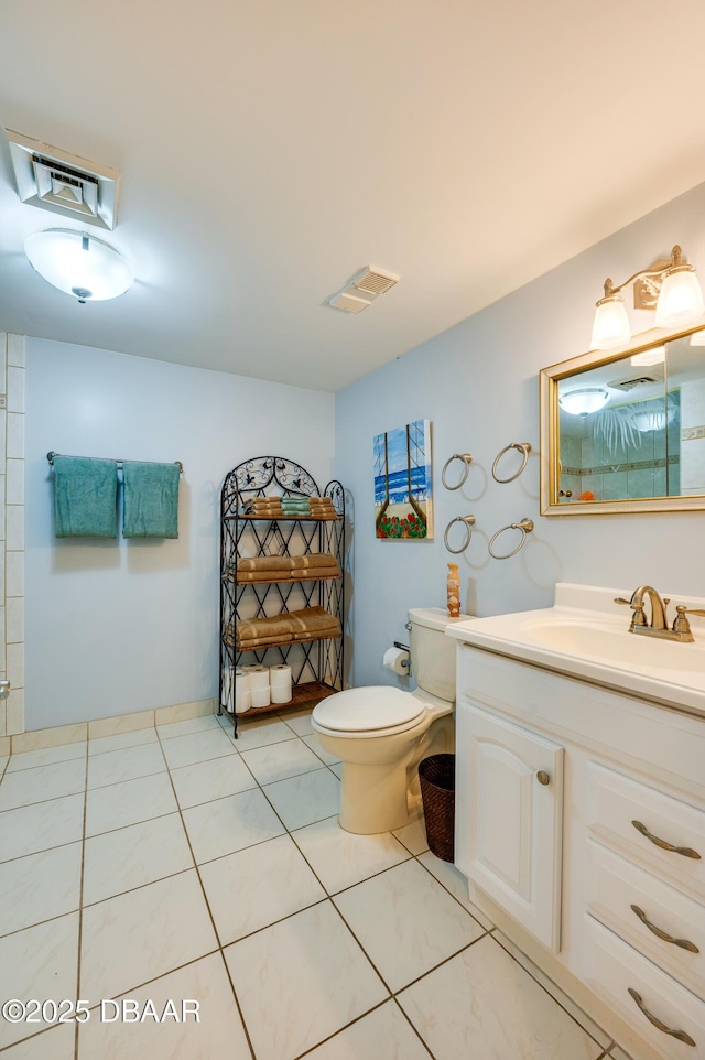 full bathroom featuring tile patterned flooring, toilet, vanity, and visible vents