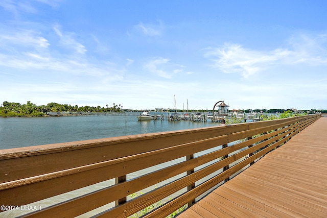 dock area with a water view