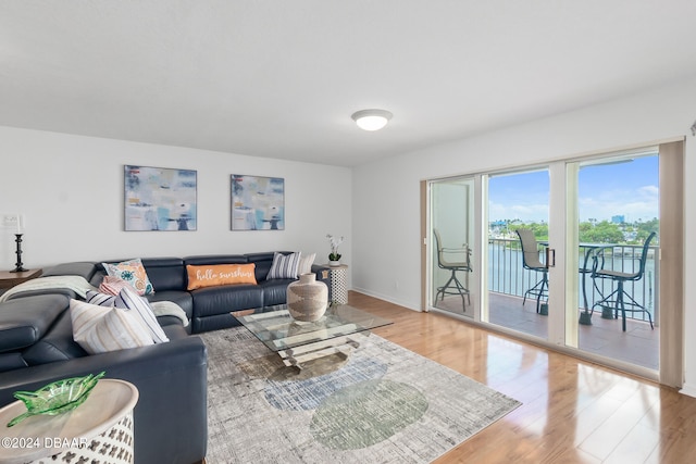 living room with light wood-type flooring