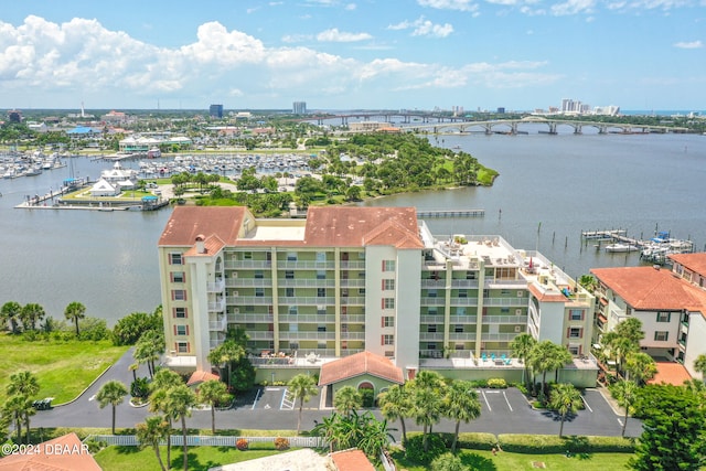 aerial view with a water view