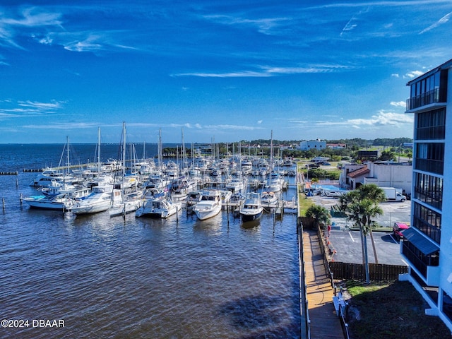 property view of water featuring a dock