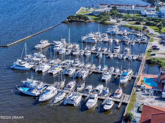 bird's eye view featuring a water view