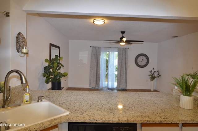 kitchen with dishwasher, sink, and ceiling fan