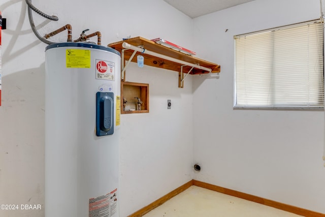 laundry room with electric water heater, washer hookup, and electric dryer hookup