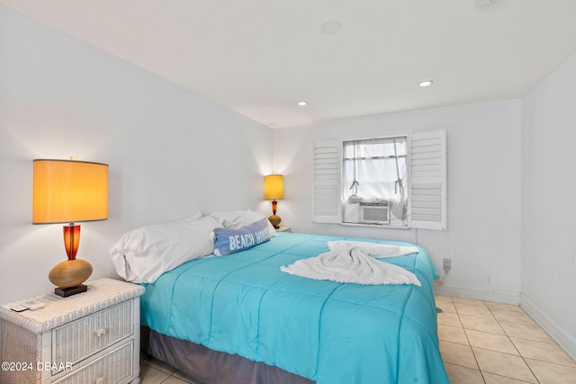 tiled bedroom with cooling unit