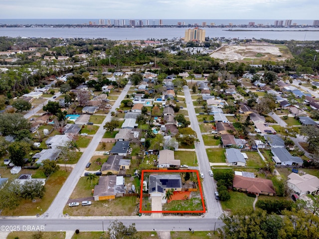 aerial view with a water view