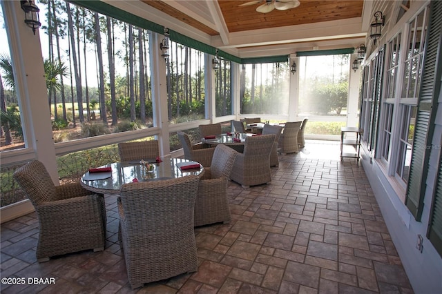 20 Porto Mar Unit 302, Palm Coast, FL 32137 - sunroom / solarium with outdoor dining space, a ceiling fan, and lofted ceiling