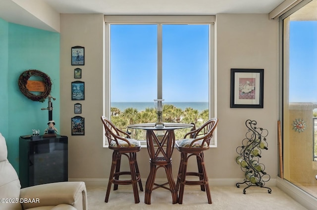 20 Porto Mar Unit 302, Palm Coast, FL 32137 - carpeted dining room featuring baseboards and a water view