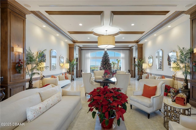 20 Porto Mar Unit 302, Palm Coast, FL 32137 - community lobby featuring ornamental molding, coffered ceiling, and recessed lighting