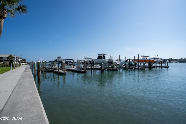 view of dock with a water view