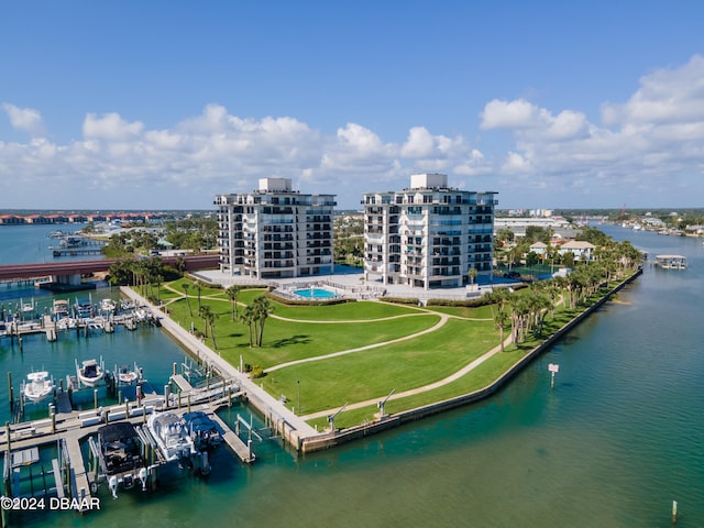 bird's eye view featuring a water view