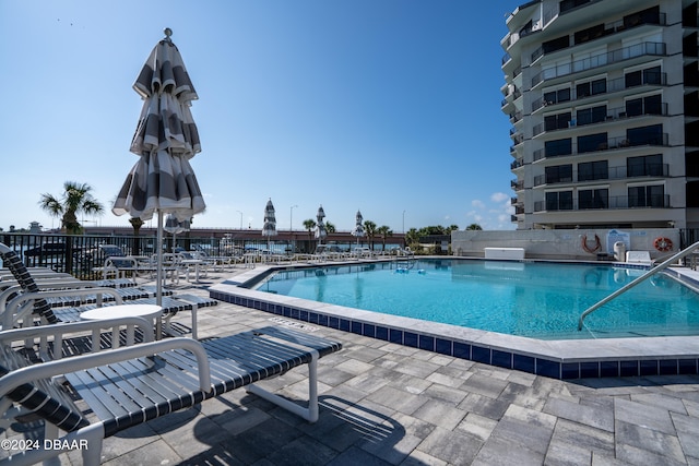 view of pool featuring a patio area