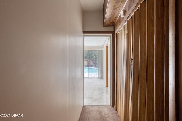 corridor with light colored carpet