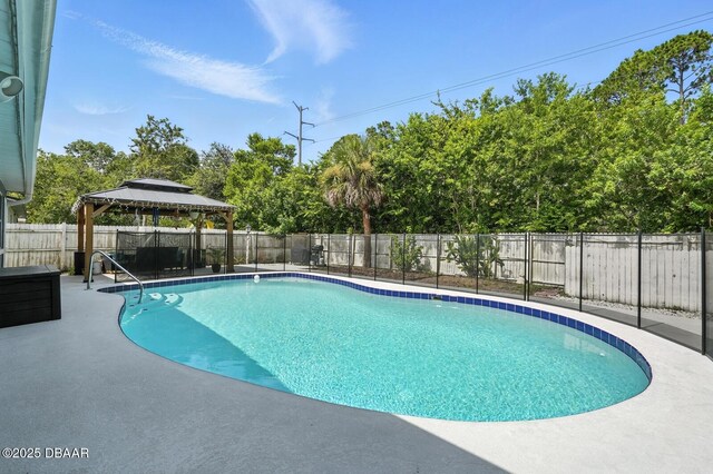 1720 Hope Dr, Ormond Beach, FL 32174 - view of pool featuring a gazebo, a patio, a fenced backyard, and view of scattered trees