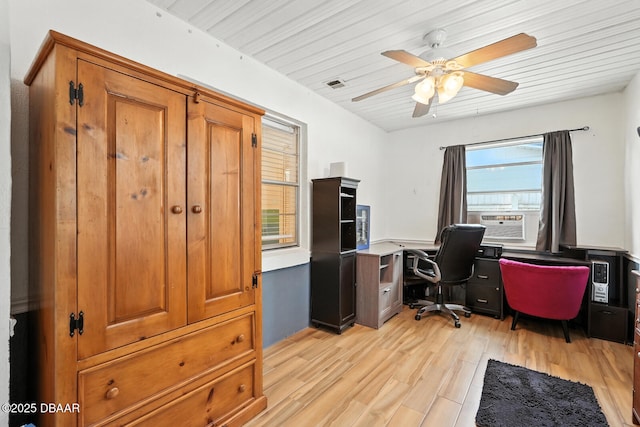 1720 Hope Dr, Ormond Beach, FL 32174 - office area with a ceiling fan, light wood-style floors, and cooling unit