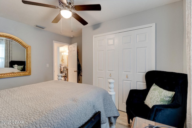 bedroom featuring a closet and ceiling fan