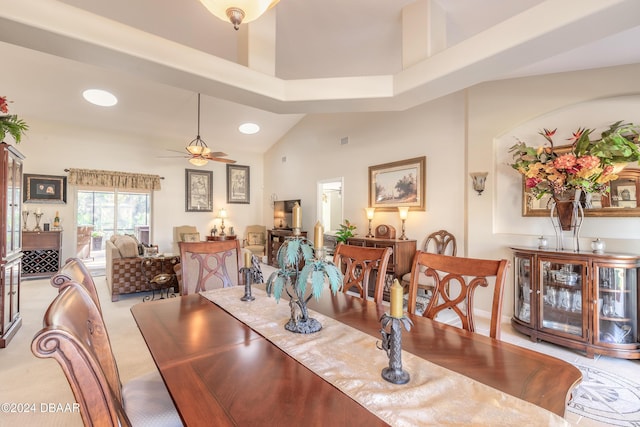 5452 Saint Regis Way, Port Orange, FL 32128 - dining space featuring a ceiling fan, a high ceiling, and recessed lighting