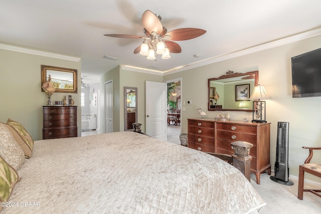 5452 Saint Regis Way, Port Orange, FL 32128 - bedroom featuring crown molding, carpet floors, a ceiling fan, and a closet