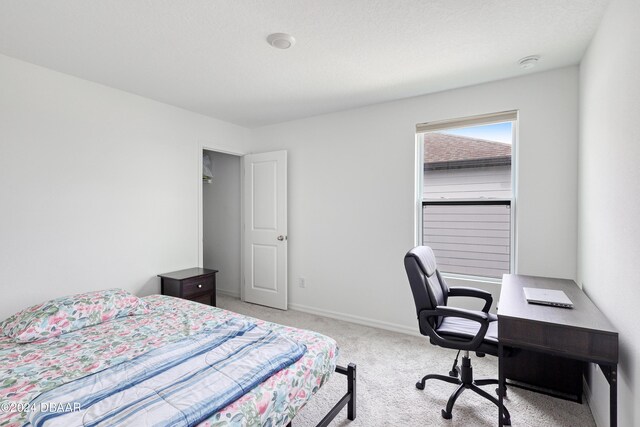 bedroom with light colored carpet