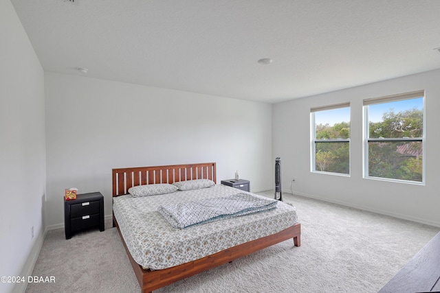 bedroom featuring light colored carpet