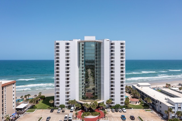 exterior space with a beach view