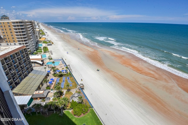 view of water feature with a beach view