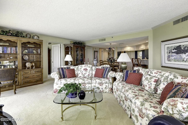 2425 S Atlantic Ave Unit 1403, Daytona Beach, FL 32118 - carpeted living area featuring crown molding and a textured ceiling